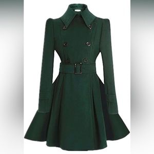 ForeMode Women Swing Double Breasted Wool Pea Coat w/ Belt Buckle